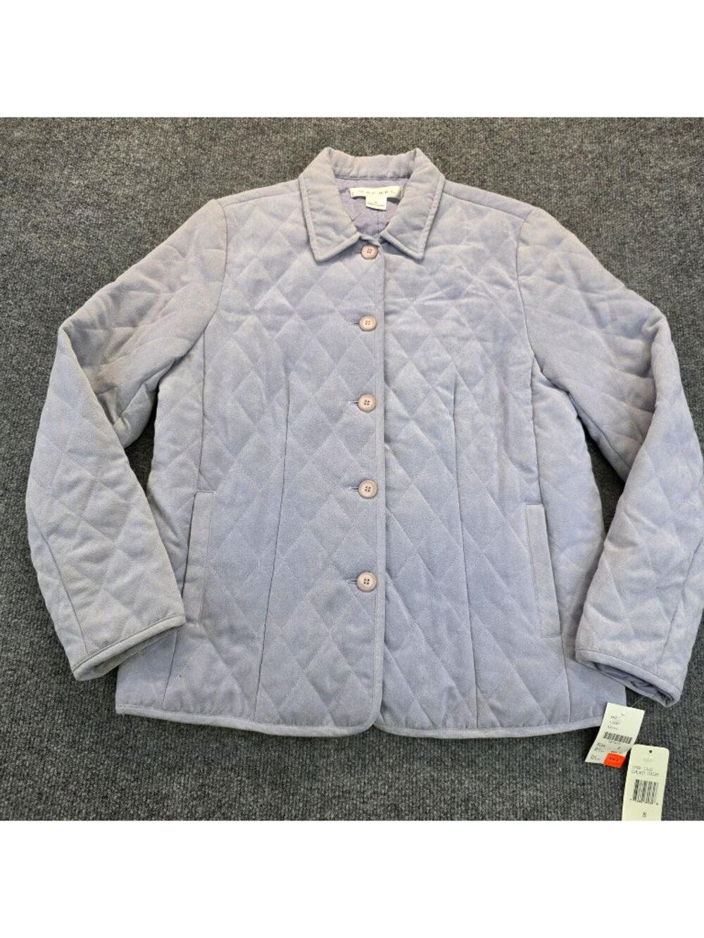 Rafael Diamond Quilted Suede Jacket 8 Lilac Long Sleeves Barn Coat Casual Layers